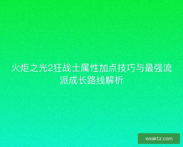 火炬之光2狂战士属性加点技巧与最强流派成长路线解析